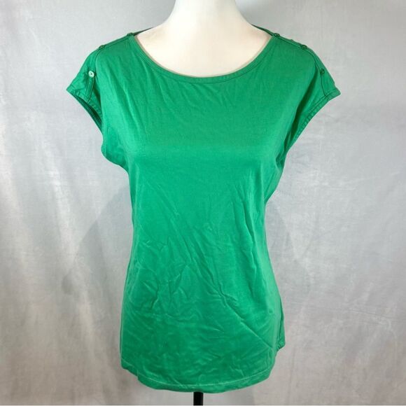 Talbots Kelly green button cap sleeve cotton blend top size small - Picture 1 of 6